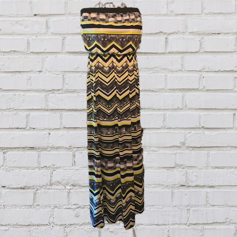 Old Navy Strapless Chevron Maxi Dress - Black, Yellow, White